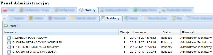 9. Moduł szablony Dla każdego dodawanego w systemie artykułu, uprawniony użytkownik (domyślnie Administrator główny) ma możliwość zdefiniowania szablonu.
