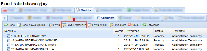 W każdym tworzonym szablonie formularza, użytkownik może wskazać pola, które będą wymagane, oraz określić sposób ich walidowania. 9.5.