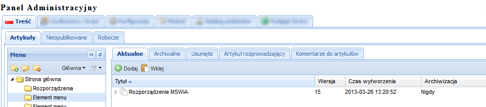 10. Moduł treść Zawarte w module Treść narzędzia pozwalają na samodzielne tworzenie, modyfikowanie oraz rozbudowę elementów menu frontu.