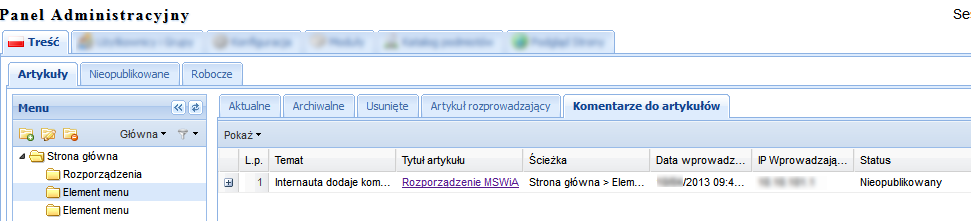 Uwaga: komentarze dodane przez internautów w danym artykule, administrator