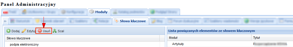 12.2. Edycja słowa kluczowego W celu wymedytowania dodanego słowa kluczowego należy wskazać właściwą pozycję na liście Słowo kluczowe a następnie użyć przycisku: Edytuj - przycisk pozwala na edycję