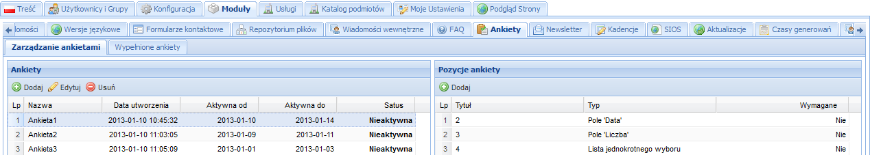 15. Moduł ankiety Moduł Ankiety występuje oddzielnie, dla każdego podmiotu. Pozwala on użytkownikowi na tworzenie, przeglądanie i zarządzanie ankietami/quizami/sondami.