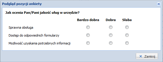 Ranking osoba wypełniająca ankietę poproszona zostanie o uszeregowanie odpowiedzi według stopnia ważności, Pytanie macierzowe osobie wypełniającej ankietę odpowiedzi zostaną wyświetlone w określonej
