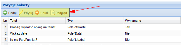 W przypadku, gdy pytanie w ankiecie ma być obowiązkowe, należy dodatkowo zaznaczyć pole Pozycja wymagana.