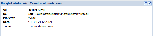 Temat pole umożliwia użytkownikowi wpisanie tematu wiadomości, Priorytet rozwijana lista, gdzie użytkownik ma do wyboru wartości: Niski, Normalny, Wysoki.