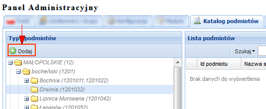 przy każdym z folderów. Nazwy predefiniowanych pozycji (w nawiasie zawierają kod TERYT) prezentowane są inną czcionką niż pozycje dodane ręcznie.