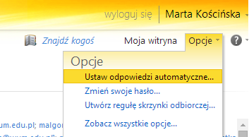 Instrukcja ustawienia autorespondera (odpowiedzi automatycznych) dla pracowników posiadających konto pocztowe Microsoft Outlook Exchange UWAGA!