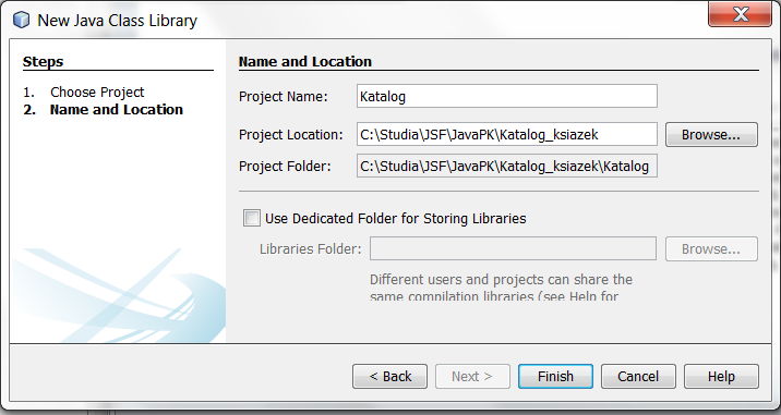 1. Zakładanie projektu Katalog typu Java Class Library do