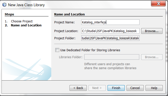 2. Zakładanie projektu Katalog_interfejs typu Java Class Library do przechowywania interfejsów