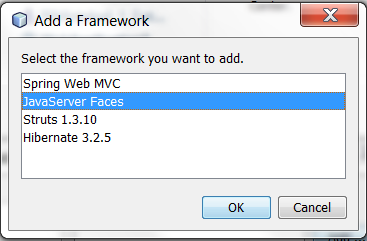 4.2. Zmiana frameworka w module internetowym Katalog_Enterprise-war: wybór pozycji Frameworks (lewa strona) w formularzu