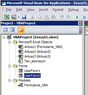 Przypisanie kodu Okno eksploratora w VBA Arkusz1(Formularze_VBA) Private Sub CommandButton1_Click() UserForm1.Show UserForm1 Private Sub UserForm_Initialize() dzien.