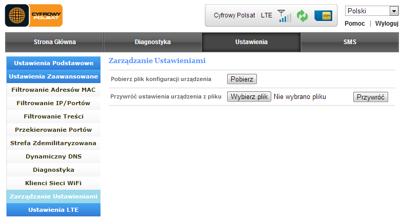 Ustawienia LTE Ustawienia APN W zakładce Ustawienia APN możemy: Tryb możemy włączyd (Tryb Automatyczny) lub wyłączyd domyślny APN (Tryb ręczny) Nazwa hosta wybieranie zapisanych ustawieo APN, opcja