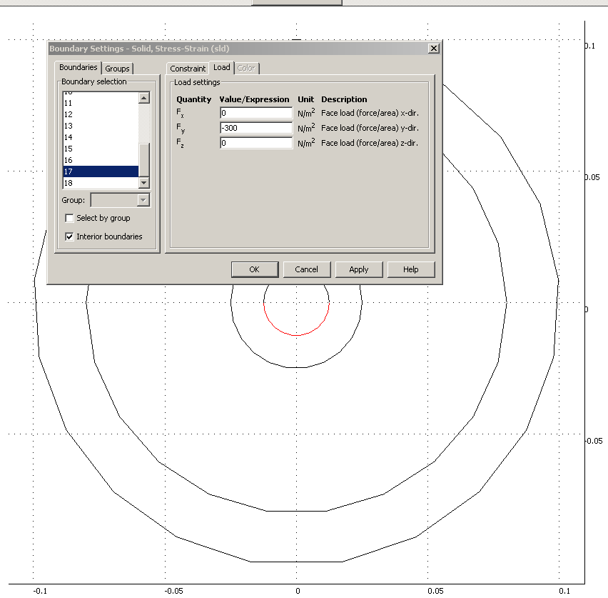 b) (Boundary settings): dla obu kół (punkt