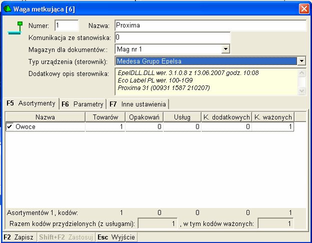 4. Konfiguracja wag w programie PC-Market firmy INSOFT: 4.1 Konfiguracja wagi PROXIMA W celu poprawnego podłączenia wagi Proxima do programu PC-Market należy skonfigurować wagę zgodnie z punktem 1.2.