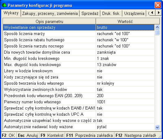 Kolejnym krokiem jest ustawienie kodów wagowych w menu programu,,kontrola-> KONFIGURACJA-> ->KODY WAŻONE w zależności od potrzeb użytkownika. Kolejnym krokiem jest ustawienie parametrów konf.