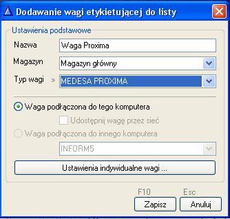 5. Konfiguracja wag w programie WF-Mag firmy WAPRO 5.1 Konfiguracja wagi PROXIMA W celu poprawnego podłączenia wagi Proxima do programu WF-Mag skonfigurować wagę zgodnie z punktem 1.2.