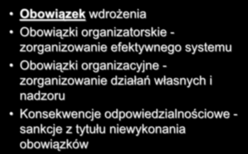 Obowiązki gmin Obowiązek wdrożenia Obowiązki organizatorskie - zorganizowanie efektywnego systemu Obowiązki organizacyjne -