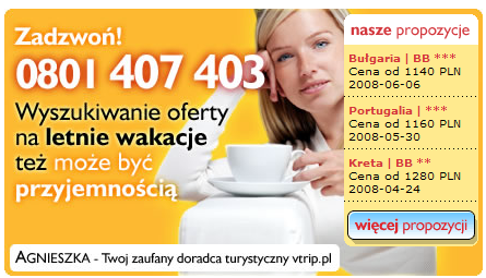 tło, przez co nie odciągają tak uwagi użytkownika. Fly.pl ciekawie wykorzystuje też kolor niebieski (kontrastujący z ogólną paletą) do promocji i wyróżnienia odmiennej treści.