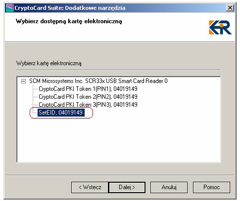 Rys.1 Następnie należy wybrać dostępną kartę elektroniczną klikając na SetEID... (Rys.