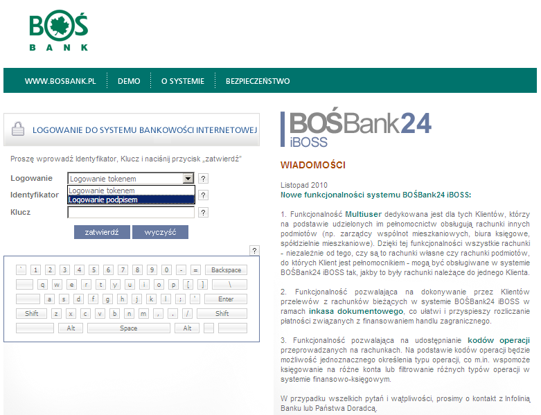 4. Logowanie W celu skorzystania z usługi BOŚBank24 iboss, należy w przeglądarce internetowej wpisać adres: https://bosbank24.