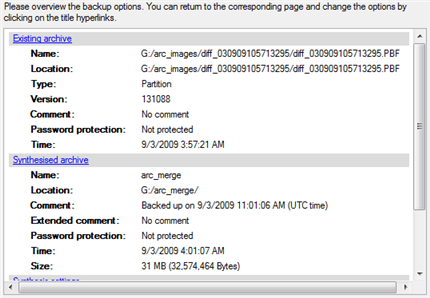 Zwród uwagę na parametry Estimated archive size i Space available on backup destination jeśli rozmiar archiwum jest większy niż dostępne miejsce, należy wybrad inny dysk. 6.