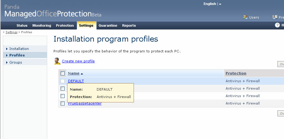 Administracja zasadami zabezpieczeń Menu Settings (Ustawienia) umożliwia określenie zasad zabezpieczeń, jakie zostaną zastosowane do chronionych komputerów.