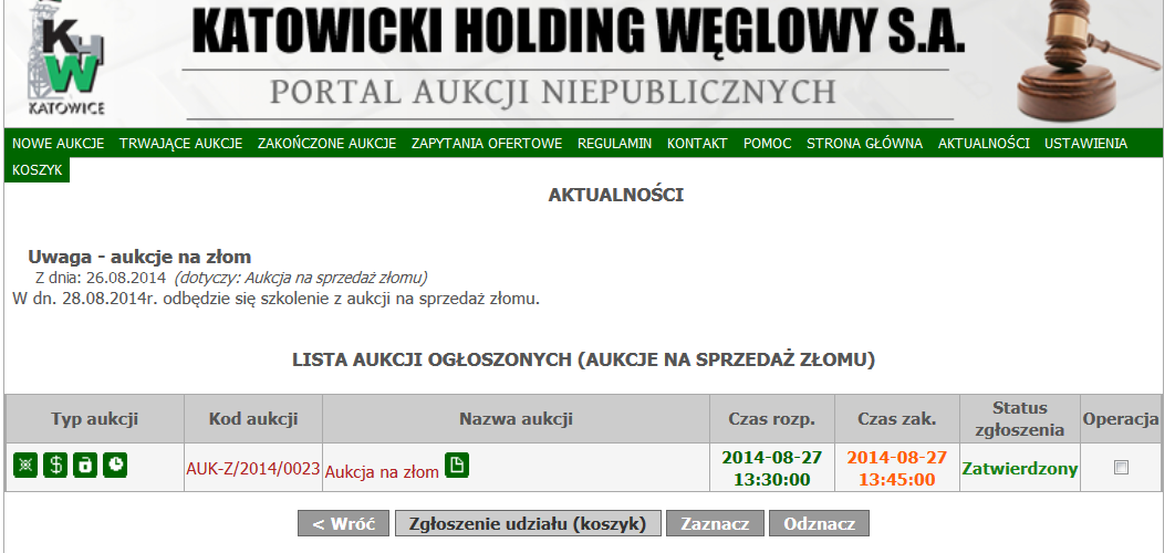 Pojawi się informacja: Należy kliknąć PRZEJDŹ DO KOSZYKA i wtedy kliknąć WYSŁANIE ZGŁOSZENIA: Po wysłaniu zgłoszenia pojawi sie informacja o wysłaniu.