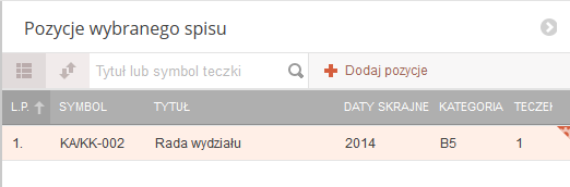 Rysunek 86 Lista spisów zdawczo-odbiorczych Numer informacja o kodzie kreskowym Kategoria kategoria archiwalna Status status spisu Liczba liczba spraw oraz teczek w spisie Archiwum nazwa archiwum, do