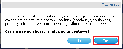 3. W okienku, które się pojawiło, potwierdź anulowanie