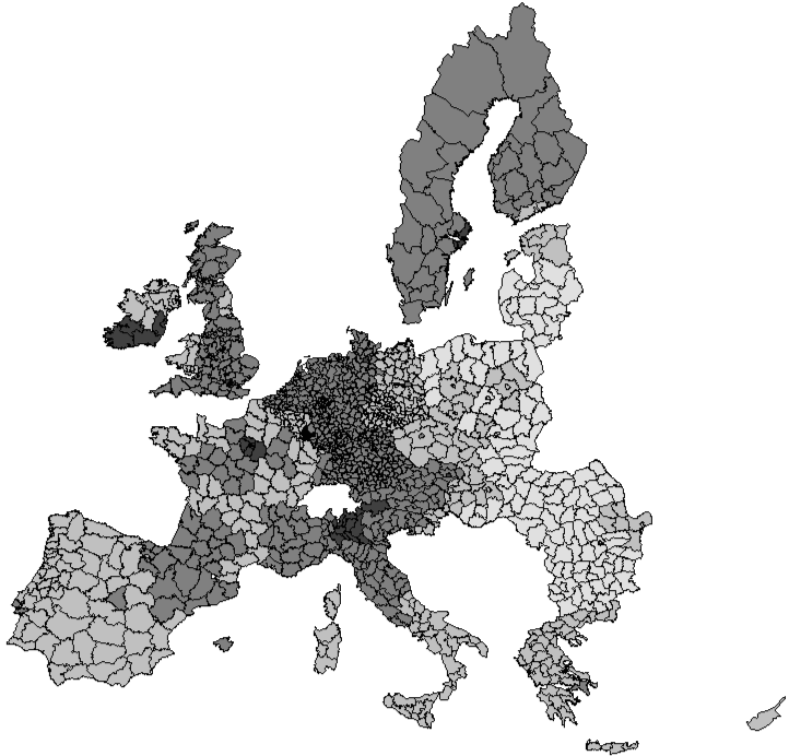 Spójność vs. niespójność rozwoju ekonomicznego regionów UE... 101 krajów UE-15.