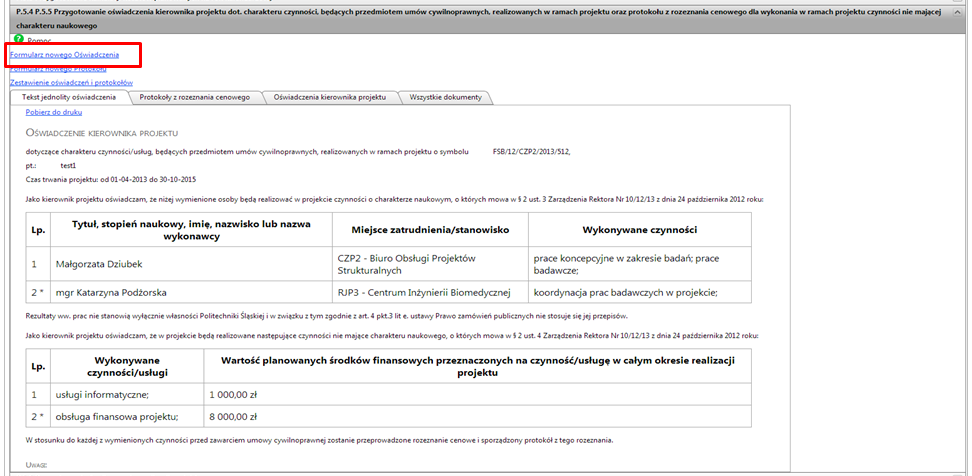 Formularz oświadczenia