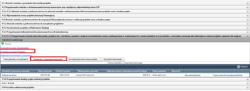 Formularz protokołu z
