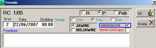 Opis sprawozdania MS-S16 w Wydziale Rodzinnym 10 Zarejestrowanie w sprawie Terminu (rys. 16) traktowane jest jako wyznaczenie sprawy. Rys. 16. Okno Termin Wyznaczony termin jest zaliczany sędziemu wskazanemu w polu Sędzia wyznaczony (rys.