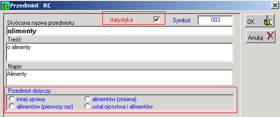 Opis sprawozdania MS-S16 w Wydziale Rodzinnym 2 Sprawozdanie MS-S16 Opis zmian Dział 1.1. Ewidencja spraw ogółem W wierszach umieszczane są przedmioty spraw, które w oknie Przedmiot sprawy mają zaznaczony przełącznik statystyka (rys.