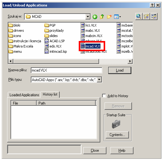 MCAD wersja od 5.0 instrukcja instalacji ręcznej w AutoCAD. 1. Uruchom program instalacyjny ściągnięty z Internetu lub utwórz kopię głównego katalogu MCADa z wcześniejszych (innych) instalacji.