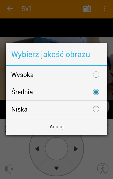 II. Aplikacja mobilna a. Wybierz pożądaną kamerę b. Pod obrazem z kamery znajduje się panel sterowania obrazem c.