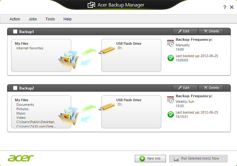 26 - Acer Backup Manager Aby w dowolnym momencie zmienić ustawienia, przejdź do ekranu profili narzędzia Acer Backup Manager.