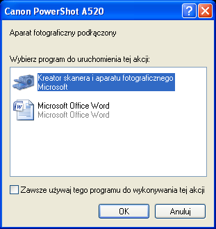 Po podłączeniu aparatu do system Windows