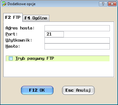 Opcje globalne synchronizacji. Po wyborze 'F6 Opcje' pojawi się poniższe okno. Okno globalnych opcji synchronizacji podzielone zostało zakładkami. F2 FTP. Ustawienia serwera FTP.