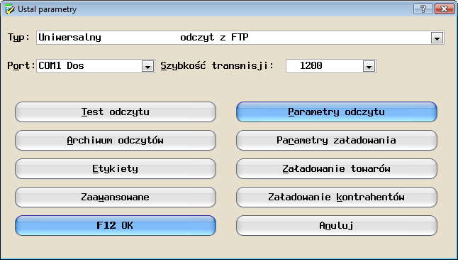 W opcji 'Parametry odczytu' należy ustawić konfiguracje FTP identyczną jak w aplikacji mobilnej.