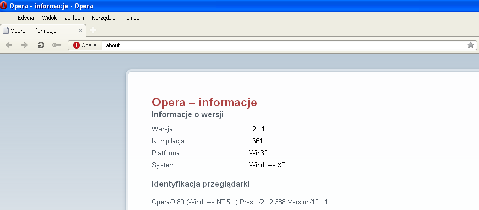 W przypadku przeglądarki Mozilla Firefox informację tę możemy zweryfikować wybierając menu Pomoc > O programie Firefox W przypadku przeglądarki Opera informację tę możemy zweryfikować wybierając menu