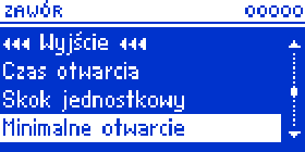 3. Czas otwarcia W funkcji tej ustawia się czas pełnego otwarcia zaworu, czyli jak długo otwiera się zawór do wartości 100%.