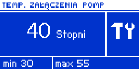 II.14.d) Temperatura załączenia pomp Opcja ta służy do ustawiania temperatury załączenia pomp C.O. i C.W.U. (jest to temperatura mierzona na kotle).