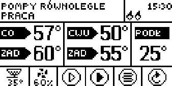 zawór 2 (wyświetla parametry pracy zaworu drugiego). UWAGA Aby widoki z parametrami zaworów były aktywne, zawory te muszą być wcześniej odpowiednio zainstalowane i skonfigurowane przez instalatora.