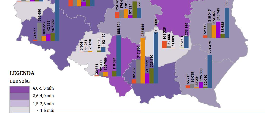 Wykres 3. Mapa inwestycji w obszarze nauki i szkolnictwa wyższego. Źródło: Nauka w Polsce 2013, MNiSW, Warszawa, s. 30.