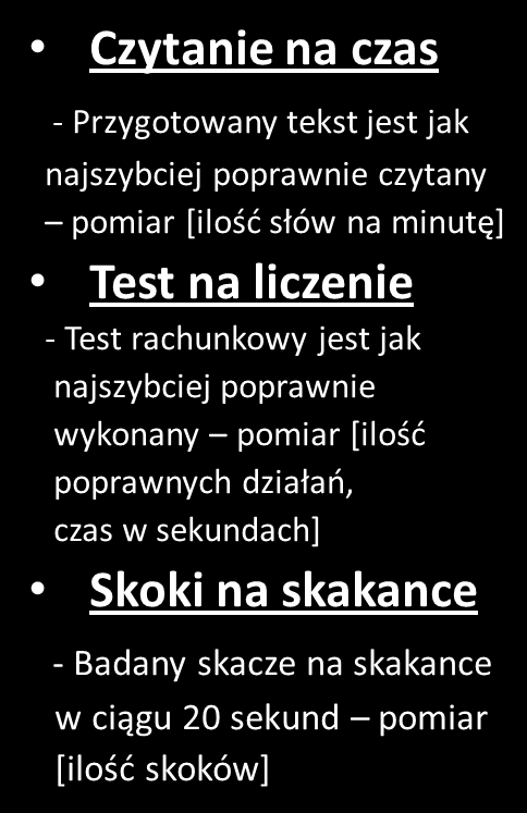 Doświadczenie I - metody Łapanie linijki - Spuszczana linijka długości 30 cm musi byd jak najszybciej złapana przez osobę badaną pomiar refleksu [cm] Kolorowe napisy