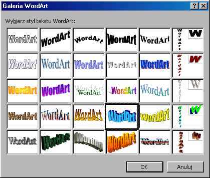 6. Wstawianie obiektów WordArt WordArt jest programem zamieniającym tekst na obiekt graficzny. Dzięki niemu można wstawiać do dokumentu ozdobny tekst.