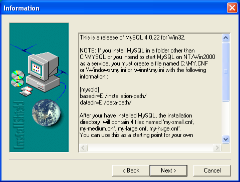 Instalacja serwera MySQL (2) W drugim oknie znajdują się