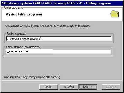 Aktualizacja lokalizacja folderów programu W oknie tym aktualizator wskaże lokalizację wykrytych