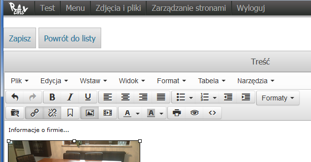 Tworzenie linku z tekstu odbywa się tak samo jak ze zdjęcia, z tym że zamiast zaznaczania zdjęcia należy zaznaczyć tekst, który ma być linkiem: Następnie